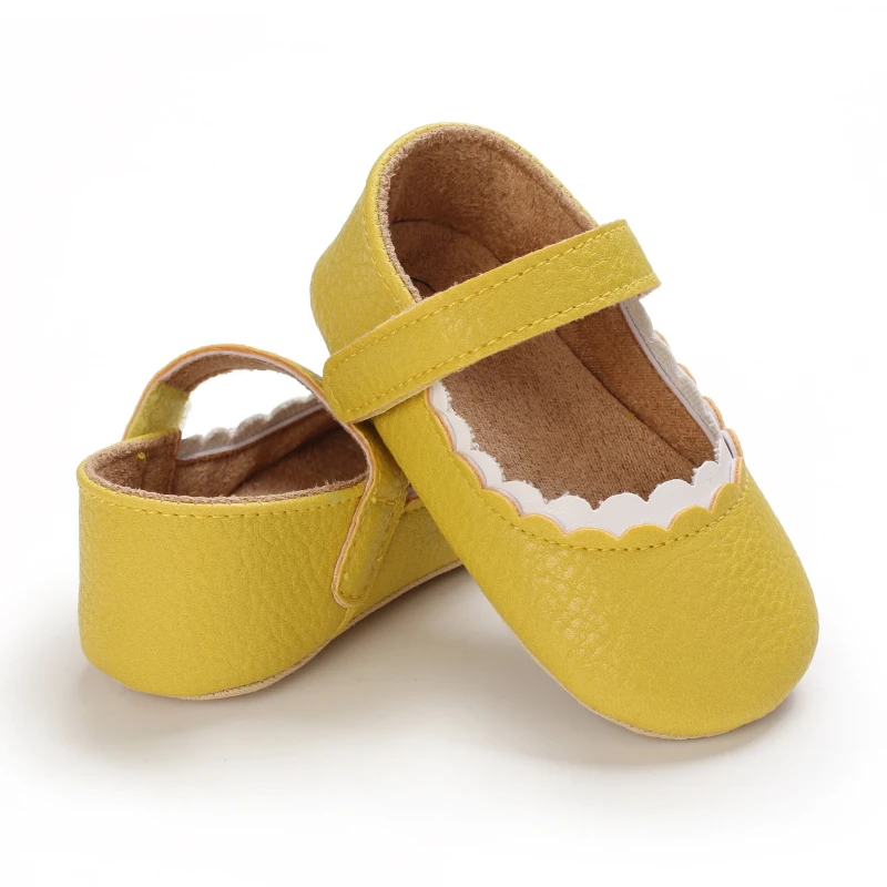 Infant Newborn Baby Girls Princess Non-Slip Floral Border Shoes Toddler Baby Soft PU Leather Prewalker Shoes Solid First Walkers