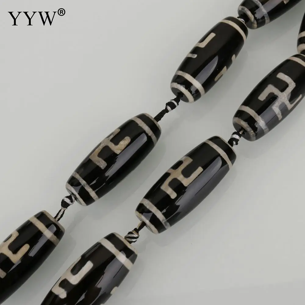 8PCs/Strand Natural Tibetan Agates Beads Two Tone More Luck Stone For Jewelry Making Column Shape Gifts Men Women | Украшения и