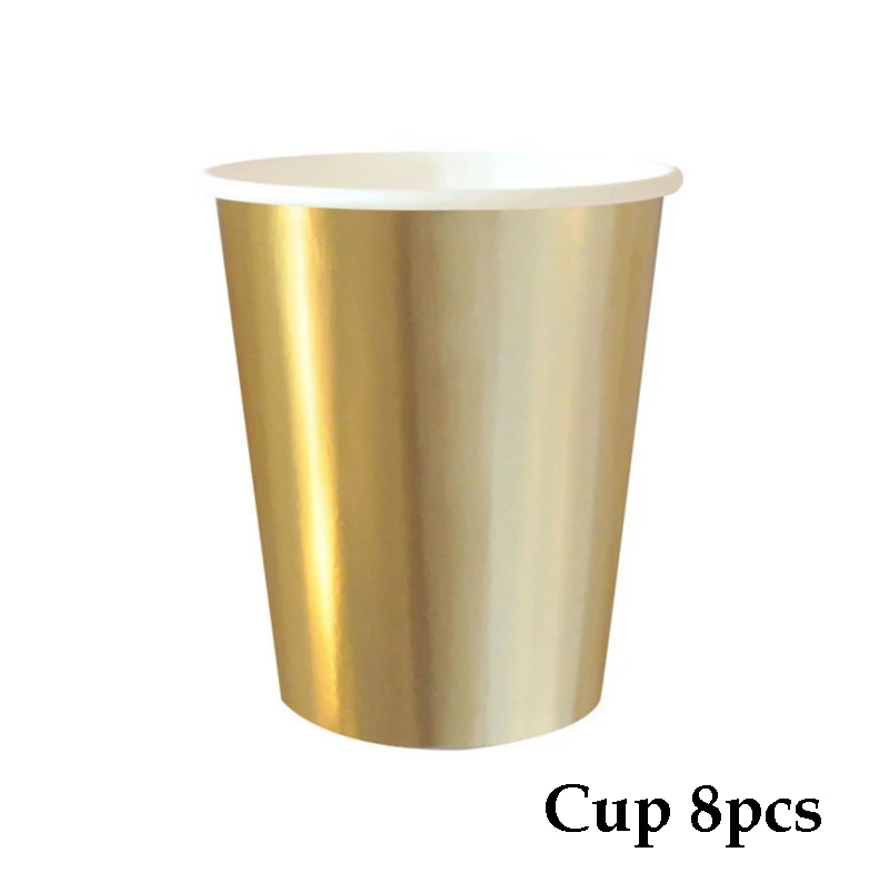 Набор одноразовой посуды из крафт-бумаги золотистого цвета в форме пальмового листа, бумажные тарелки, чашки для свадьбы, дня рождения, тропические вечерние принадлежности для декора - Цвет: Cups 8pcs