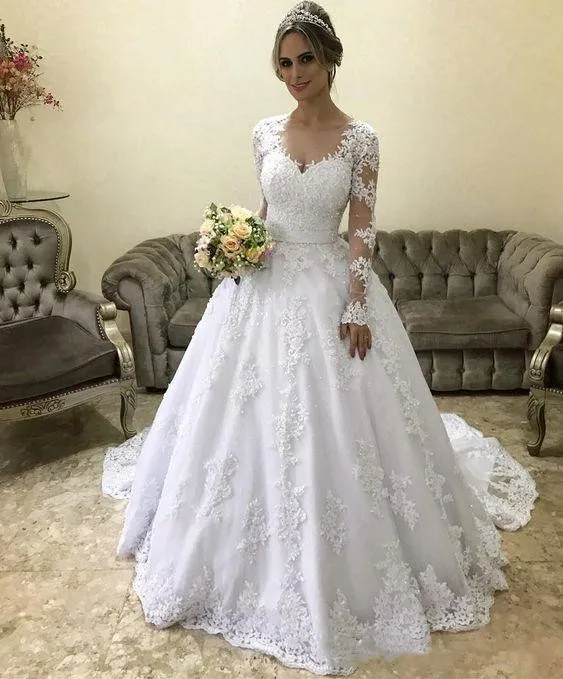 modest-a-line-country-wedding-dresses-with-long-sleeve-v-sweetheart-lace-sweep-train-uk-bridal-gown-elegant-beach-garden-boho-reception-2019 (2)