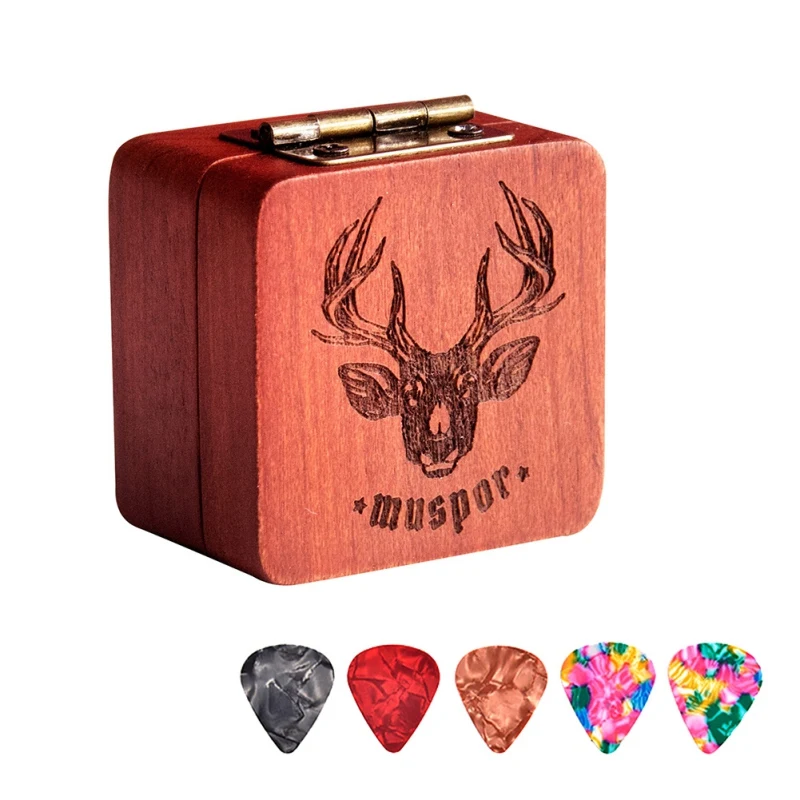Wooden Guitar Pick Storage Box With 5 Picks For Picks Hold Guitarra