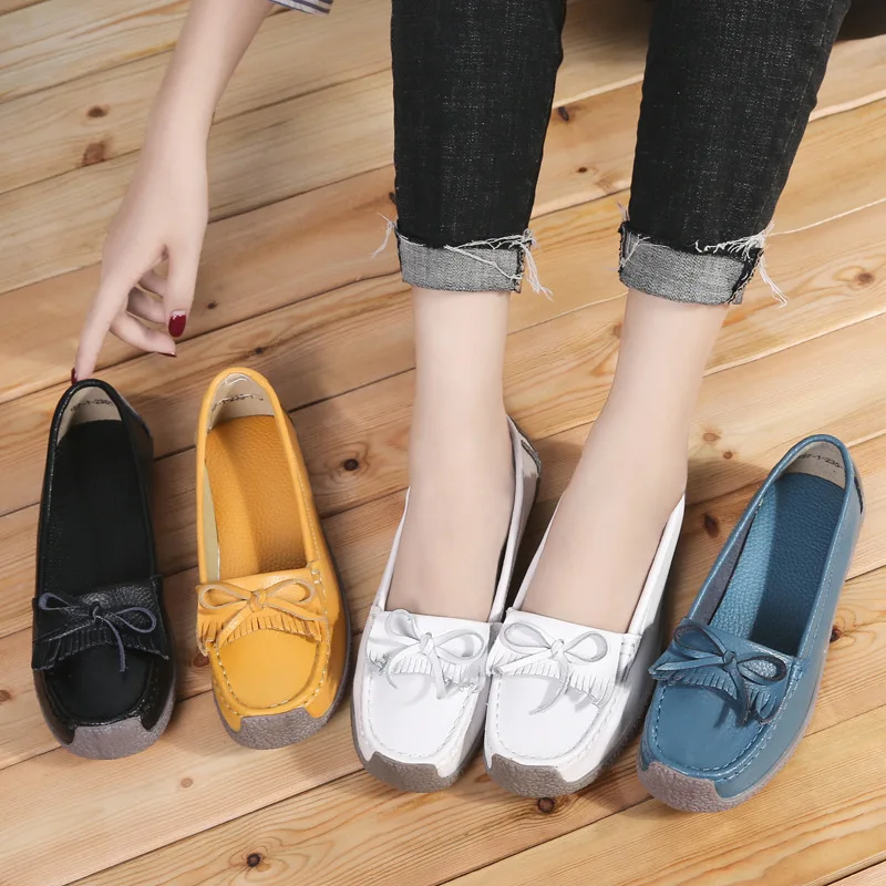 2021 Spring and Autumn New Nurse Shoes Casual Flat-heeled Women's Bow Knot Peas Beef Tendon Sole Single Women | Обувь