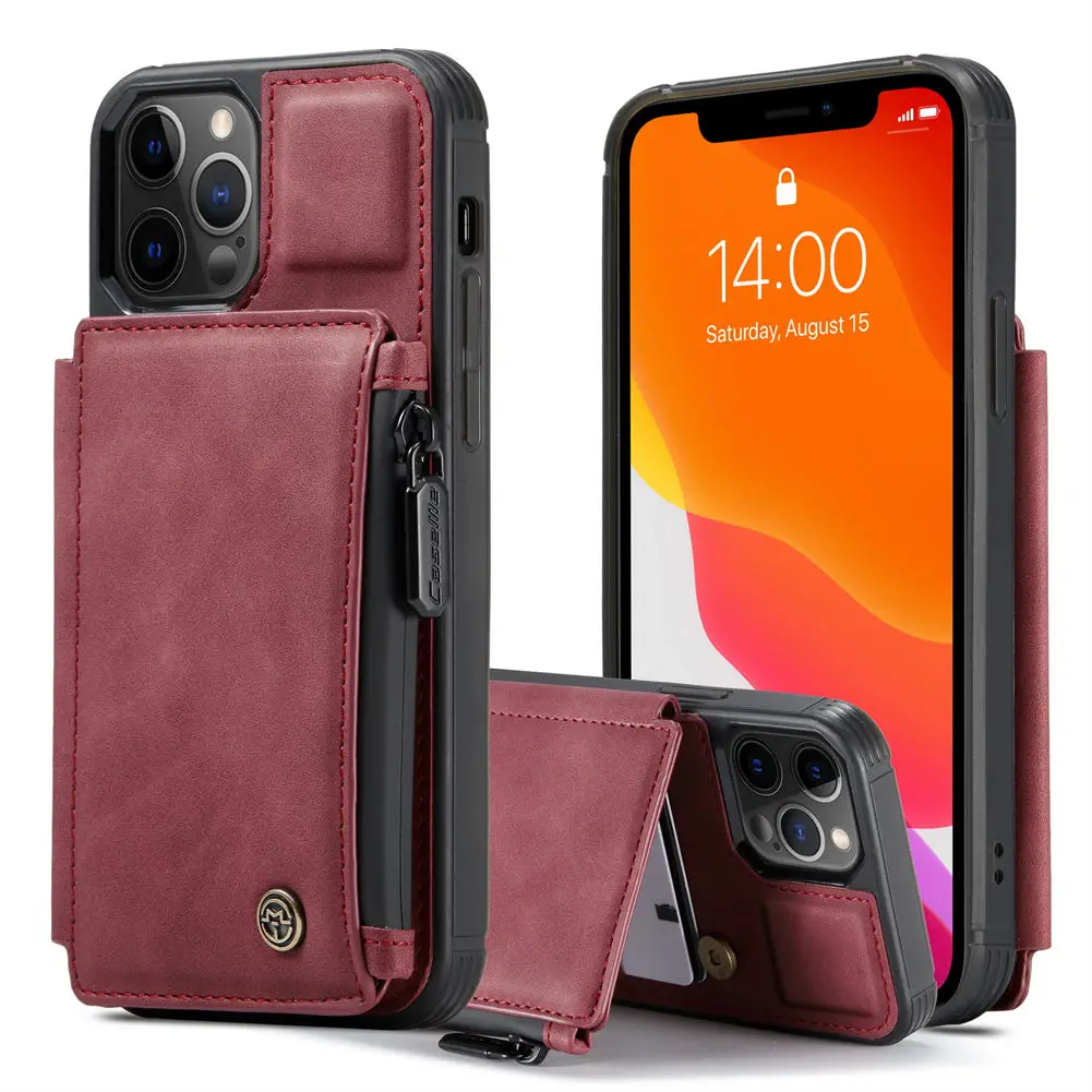 

Leather Wallet Case for iPhone 12 Mini 12 11 Pro XS Max SE 2020 7 8 Plus Zipper Purse Wallet Cover With Card Slot Phone Cases