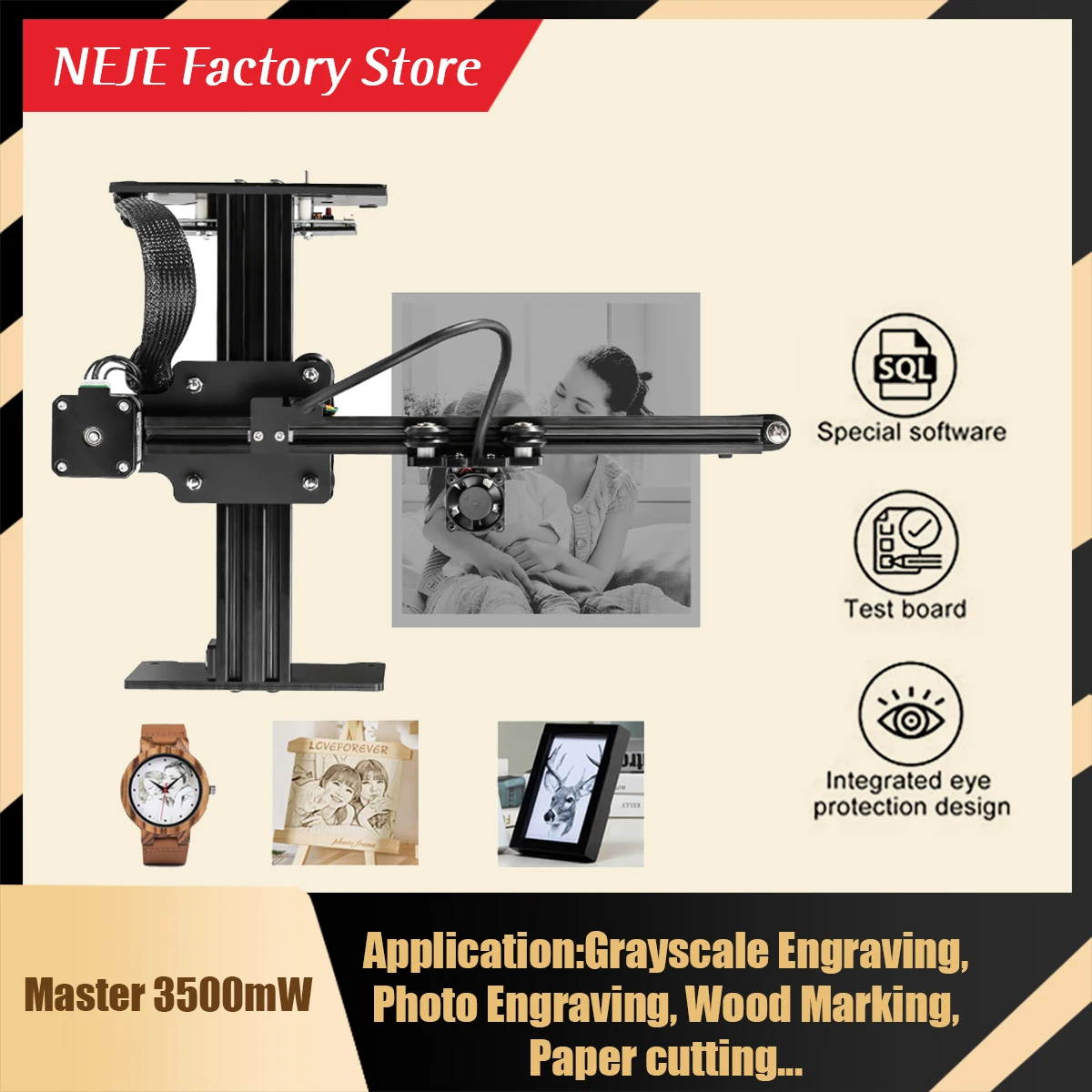 

NEJE Master 3500mW Laser Engraving Machine Mini DIY CNC Engraver Desktop Wood Router/Cutter/Printer for Windows, Mac