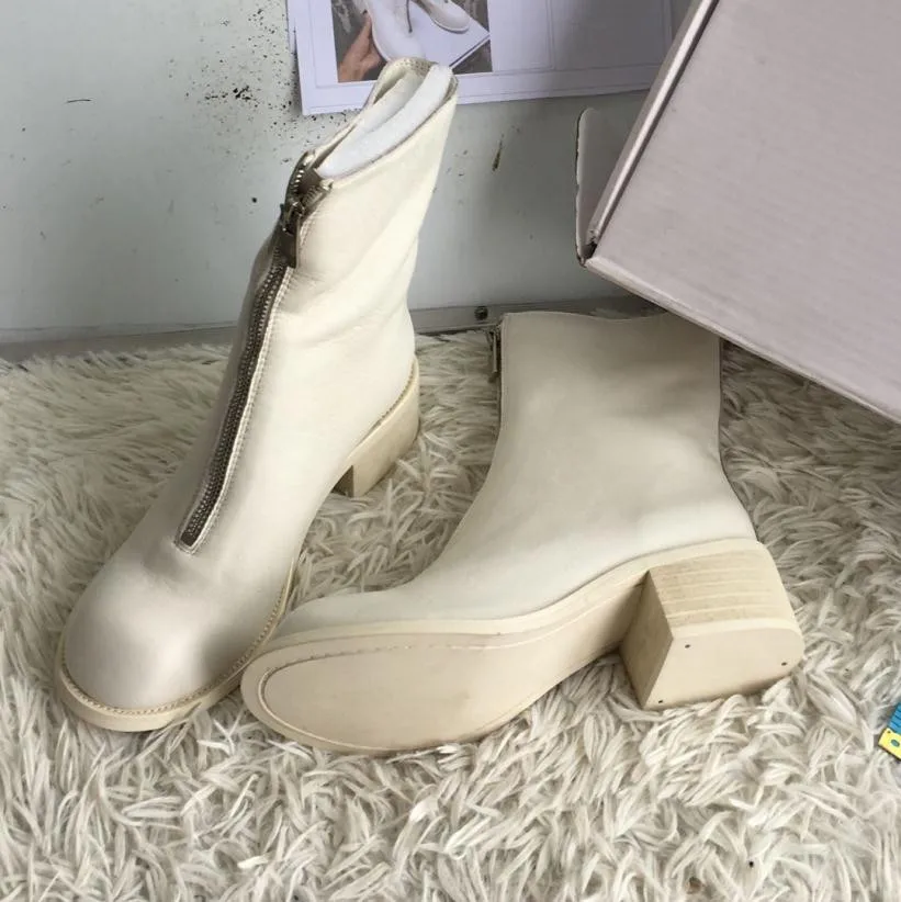 Ботинки в стиле ретро; женская повседневная обувь на молнии; Botas Mujer; Bota Feminina; кожаная обувь; женская обувь до середины икры; Botines Mujer; коллекция года; модная обувь; zapatos De Mujer