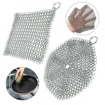 

Stainless Steel Cast Iron Cleaner Chain Mail Scrubber Cookware Kitchen Cleaning
