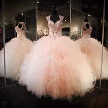 Vestidos de 15 Anos бальное платье милое платье с рукавами-крылышками и аппликацией из бисера ярусная юбка с оборками платье для выпускного вечера