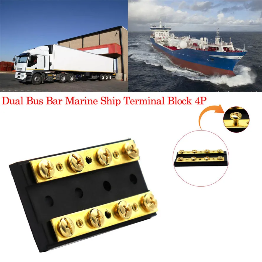 Marine Boat RV Brass 4 Gang Duel Buss Bar Block Positive /& Negative 8 Terminal