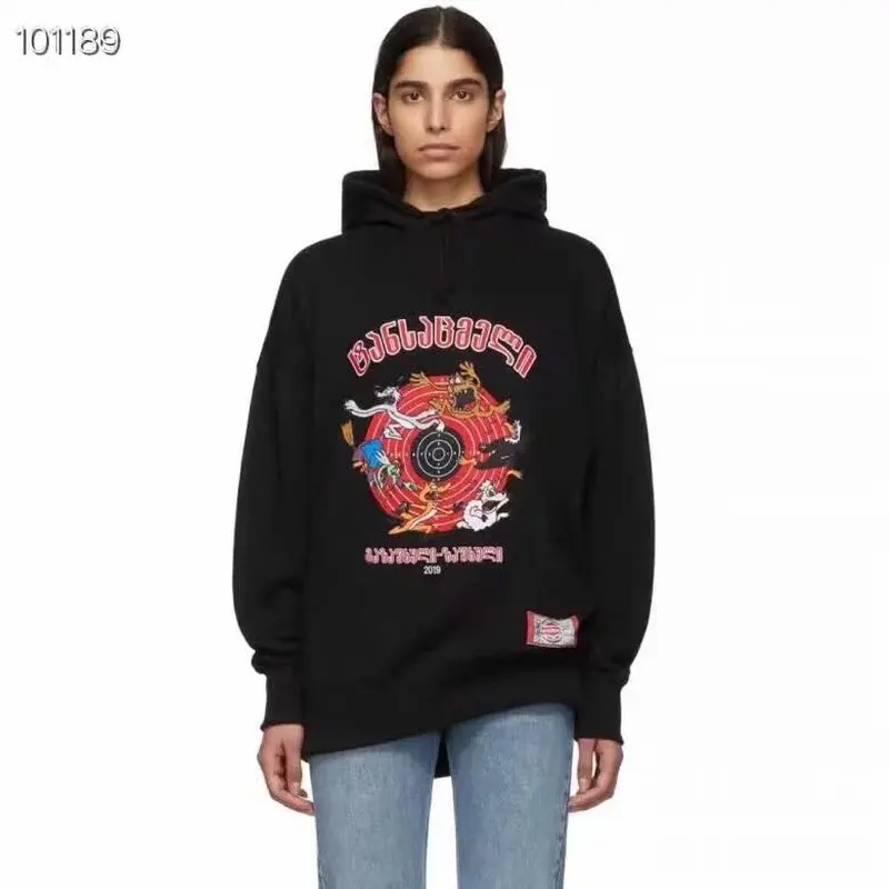 Vetements толстовки для мужчин и женщин с вышивкой большие карманы Мультяшные