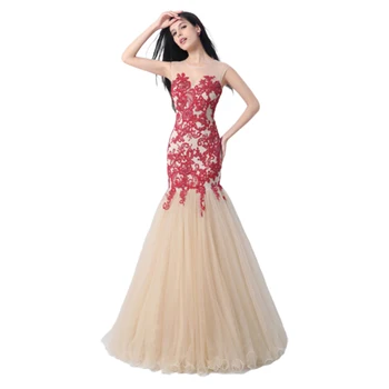 

Lace Long Mermaid Dress Bead Nail Formal Evening Dress Tulle Women Prom Gown Dress For Evening Robe And Wedding Guest Party