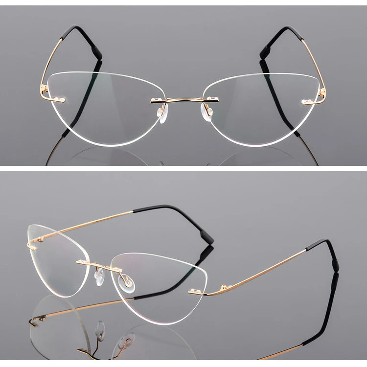 Female Rimless Titanium alloy Glasses Frame, Women Ultralight Cat Eye Eyeglasses Frames, Prescription Presbyopia Myopia Optical - Цвет оправы: Gold