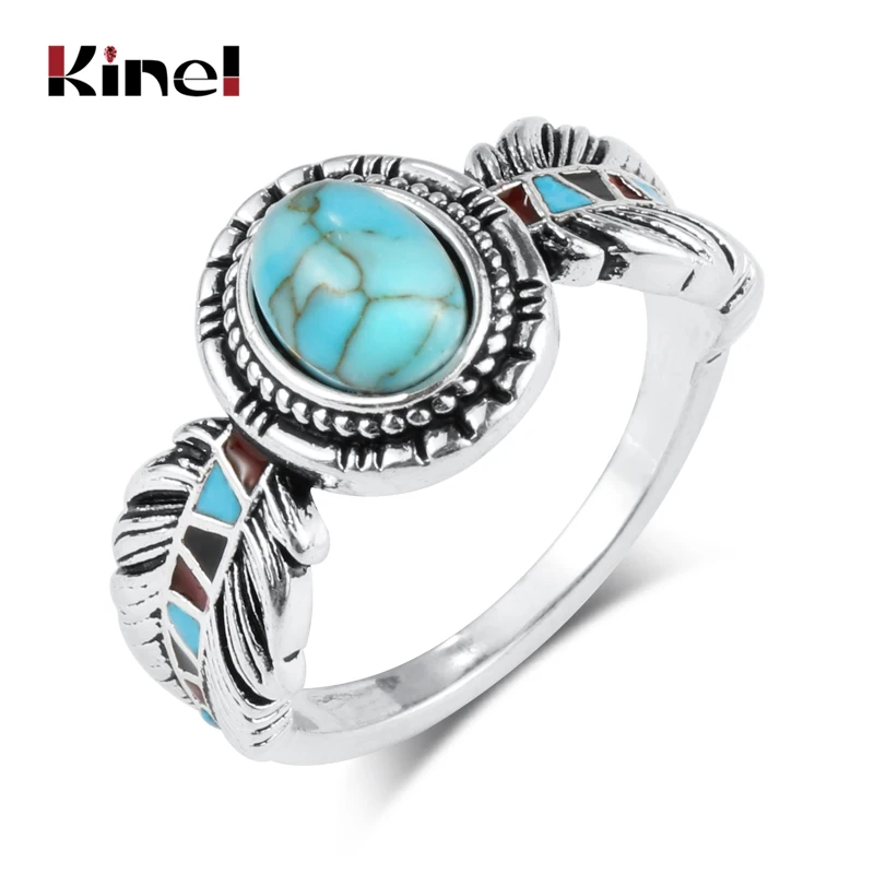 Популярные винтажные кольца Kinel из натурального камня с перьями для женщин