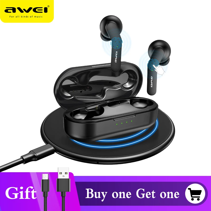 Comprare AWEI TWS Bluetooth V5.0 Vero Wireless di Ricarica Auricolari Con Doppio Microfono A Cancellazione di Rumore HiFi 6D Bass Gaming Headset di Tocco di Controllo