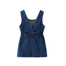 Милые джинсы без рукавов с бантиком для девочек брюки-брюки для маленьких девочек с круглым вырезом, детские штаны на подтяжках детские джинсовые штаны