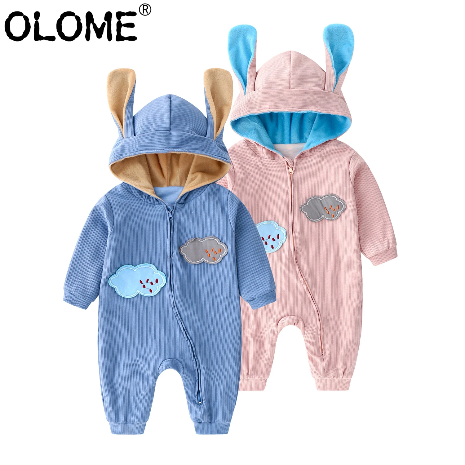 

OLOME Autumn Hooded Newborn Romper Cute Rabbit Infant Baby Onesie Cotton Toddler Jumpsuit newborn baby clothes 0-3 months