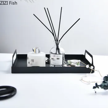 

Nordic Rectangle Metal Storage Tray Home Fruit Jewelry Cosmetic Storage Trays Tea Tray Modern Living Room Storage Tools