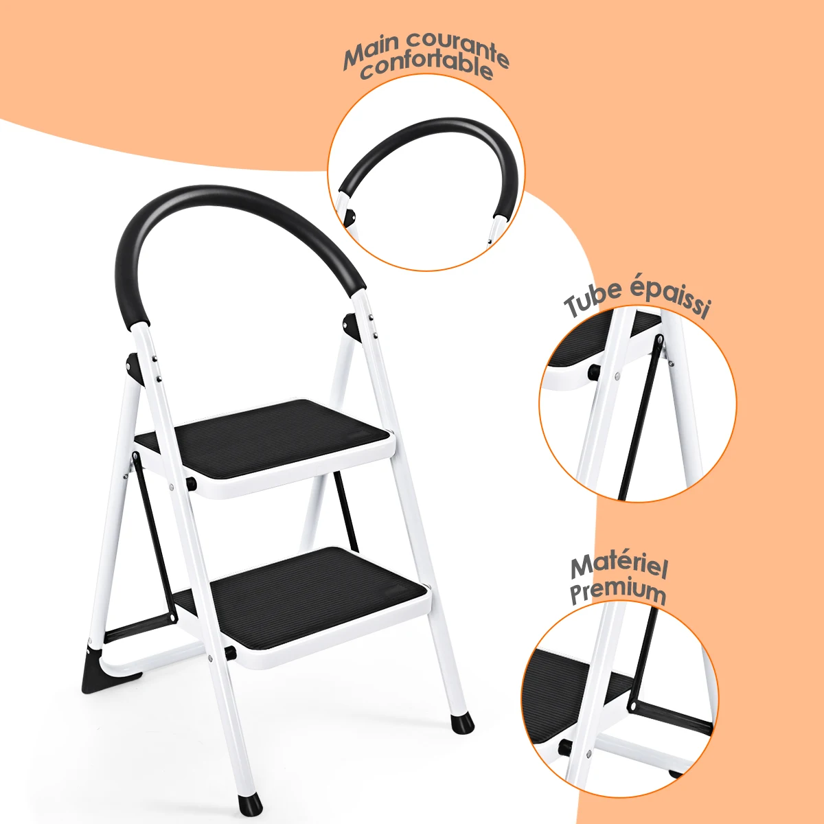 87CM-2-Step-Iron-Folding-Step-Stool-Non-Slip-Platform-Height-Household ...