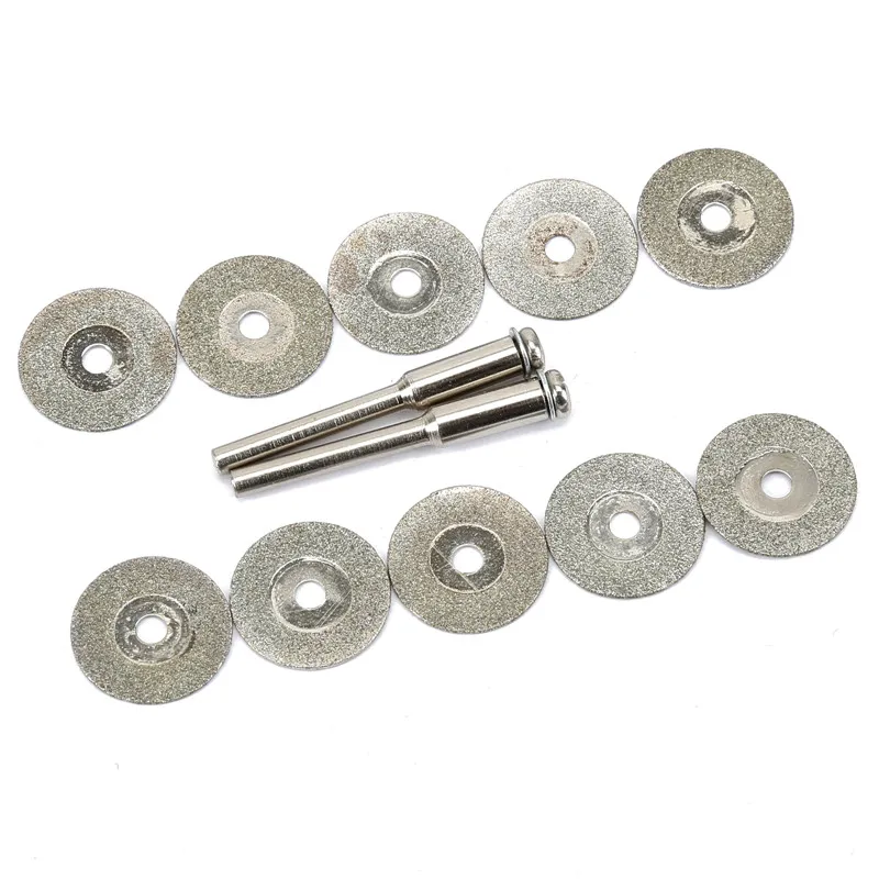 

10pc Diamond slice+2 Arbor Shaft 16mm MINI Diamond Cutting Pieces Thin Grinding Refine Jade Gem Stone Discs Rotary Tool Dremel