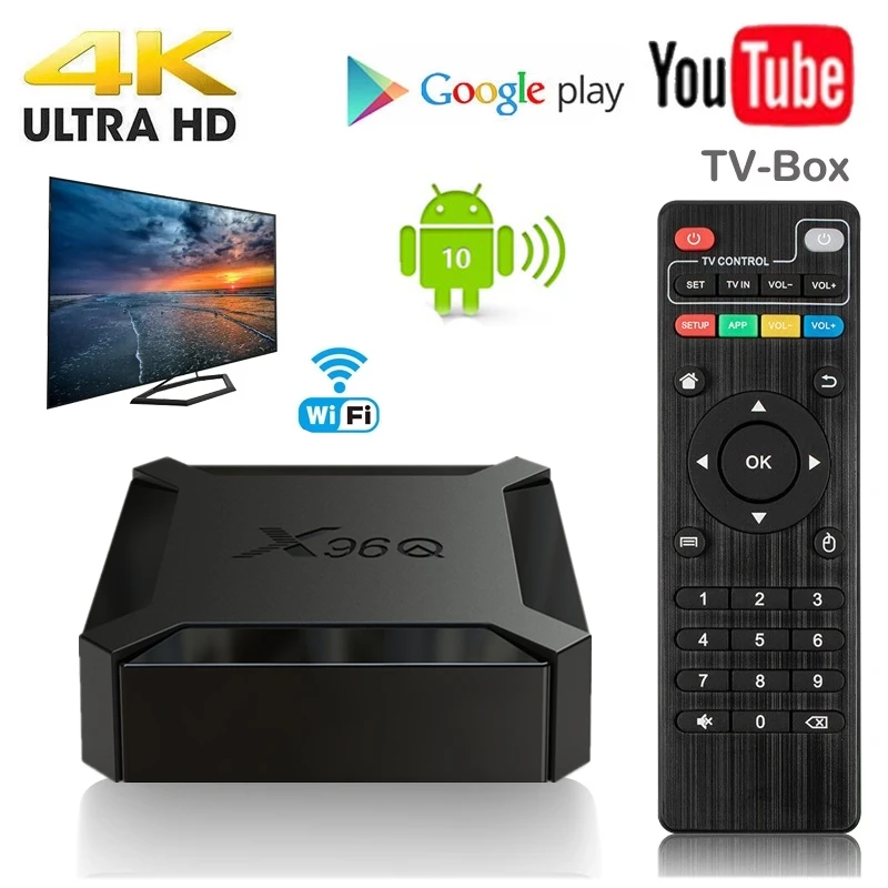концевая кассета X96Q Andro 10.0 Allwinner H313 (iv) ядра 2G 16G 4K HDR 2.4G WiFi Видеопроигрыватель YouTube |