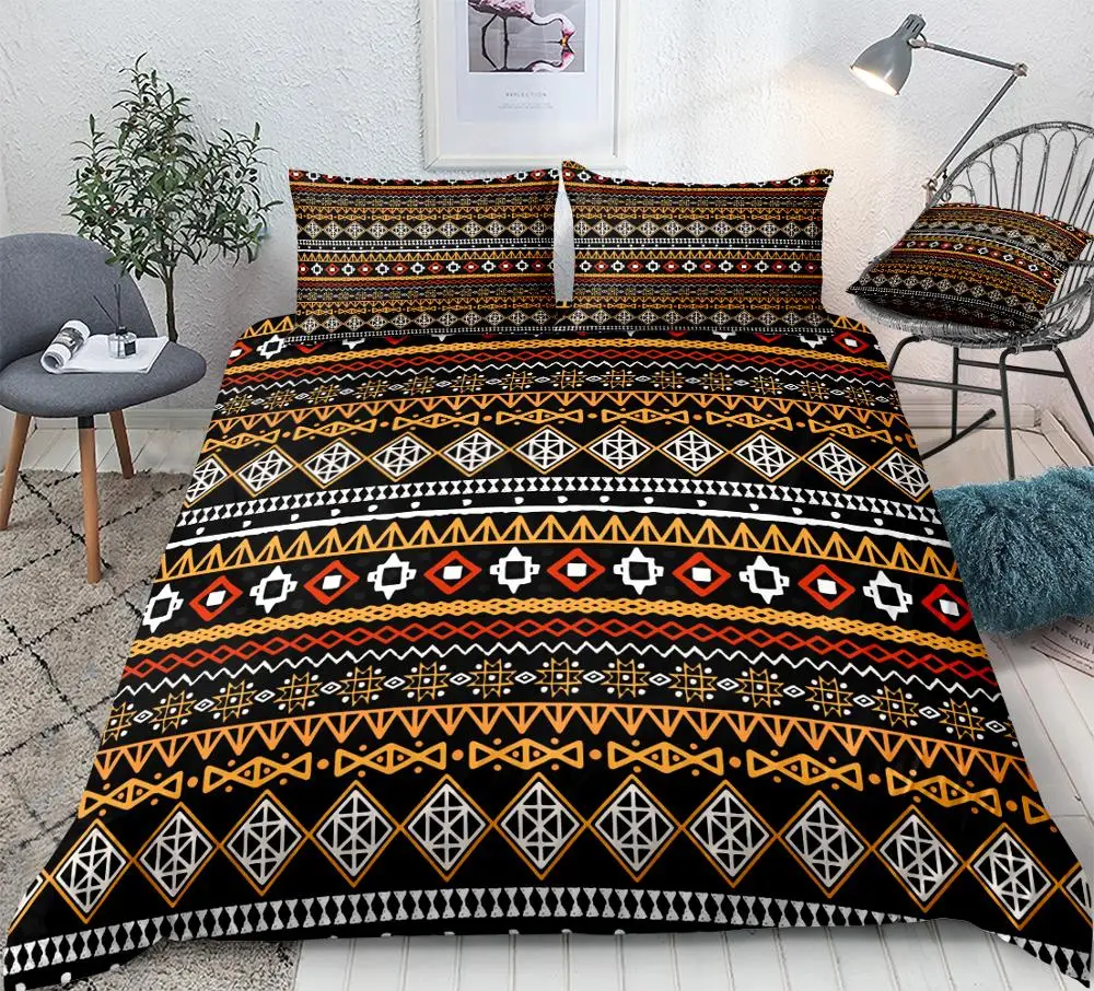 Geometric Ethnic Duvet Cover Set Ethnic Boho Bedding Microfiber