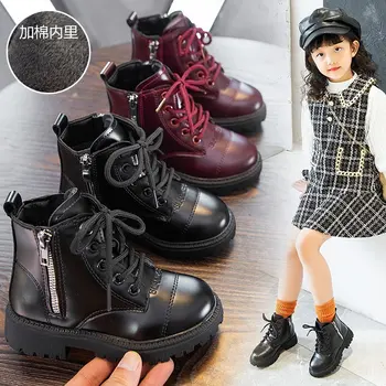 

Girls warm Boots autumn winter Children's Fashion snow Boots Waterproof lacing Kids Ankle Booties for Girl Flats Casual shoes