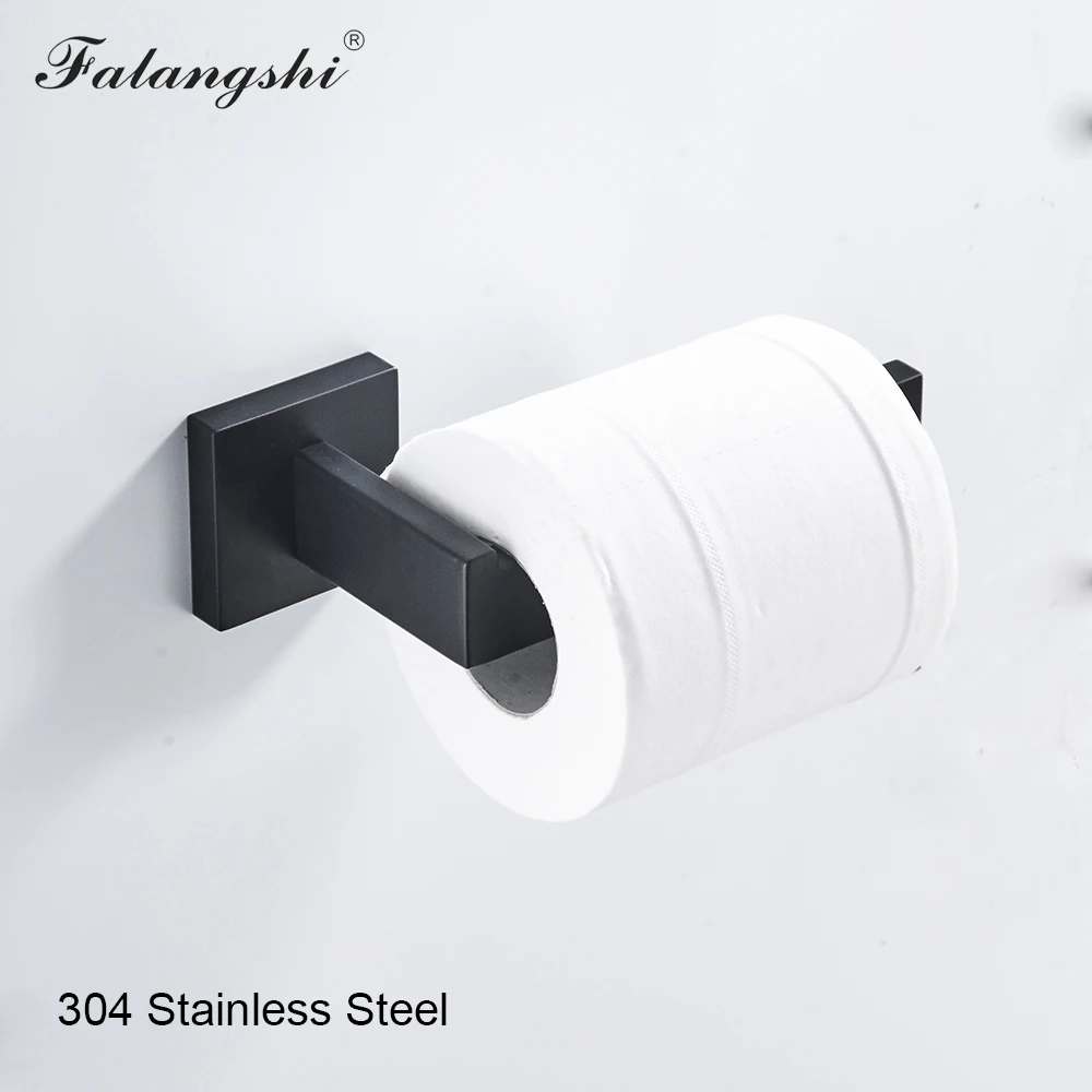 Falangshi 304 SUS набор аксессуаров для ванной комнаты, квадратные крючки для халатов, вешалка для полотенец, крепится на стену, черный держатель для туалетной бумаги WB8831