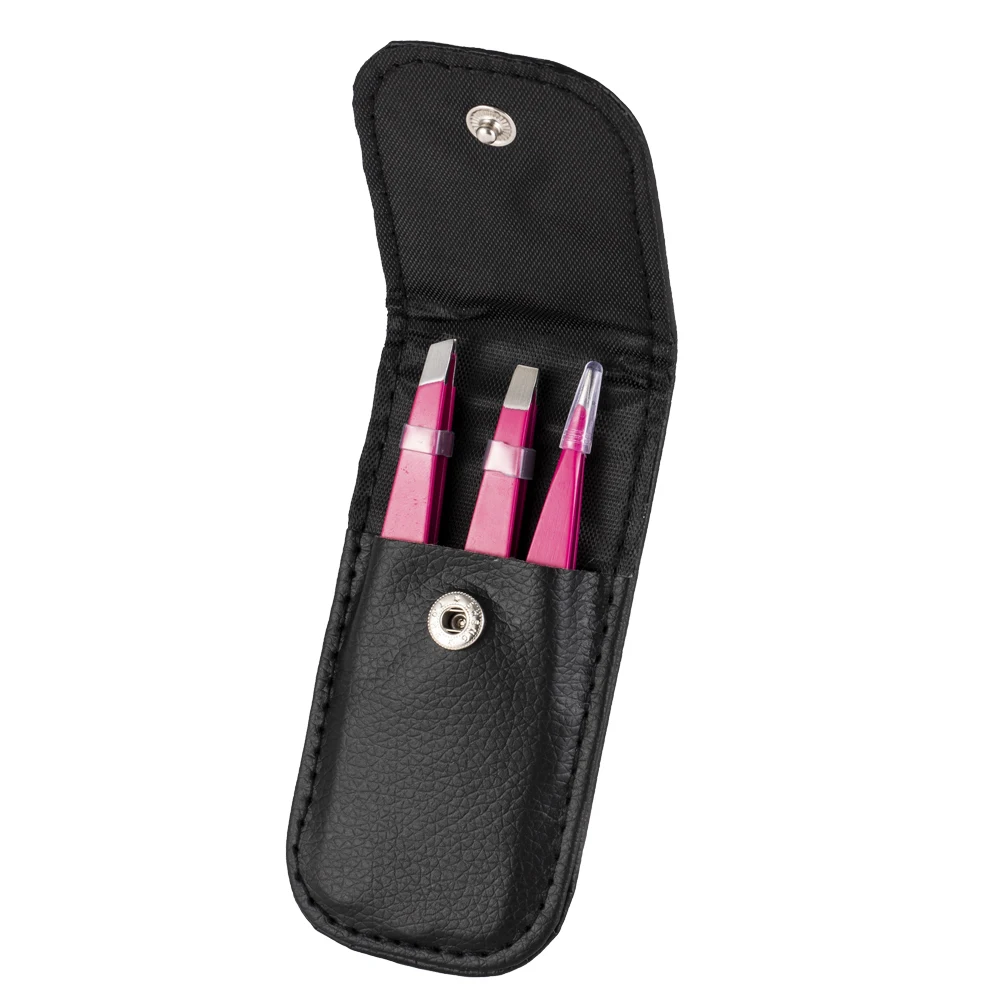3 PCS/Set Eyebrow Tweezers Stainless Steel Point Tip/Slant Tip/Flat Tip Hair Removal Makeup Tools Accessory with Black Bag Case 3