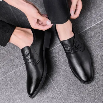 

2019 high quality leather Sneakers Men's Casual shoes Business pointed leather shoes Genuine Leather Peas Fashion Flats %288