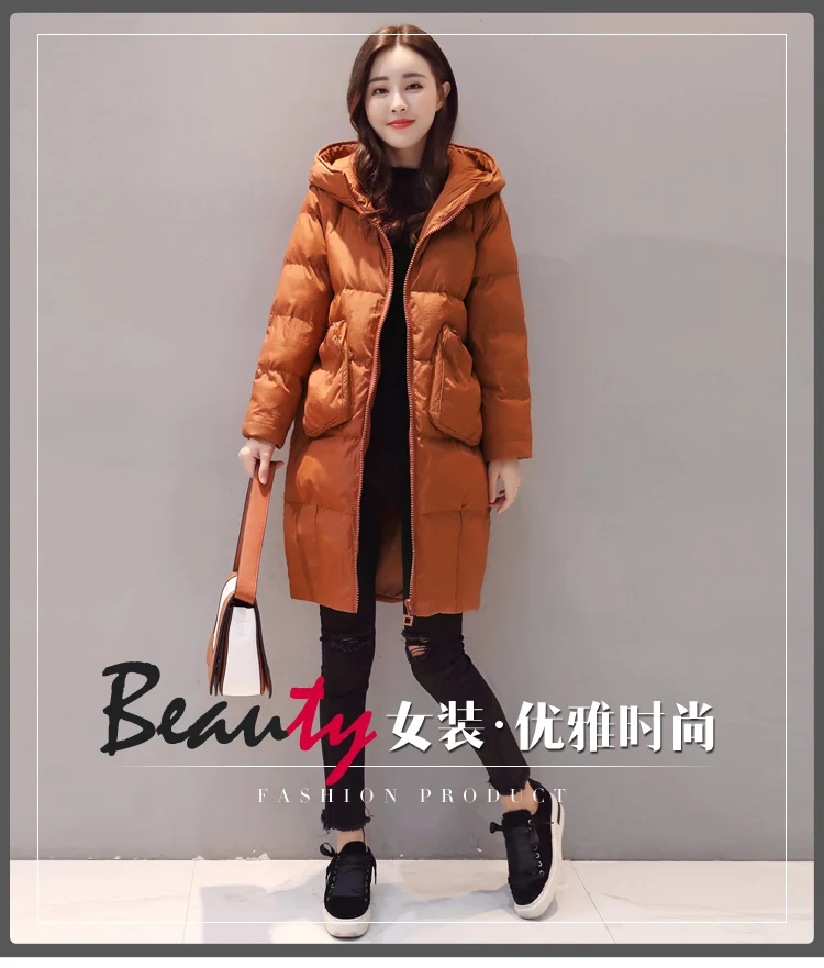 Long Sleeve Thick Mid-length Slim Fit Winter Convention Zipper Hooded Street Solid Color Cotton-padded Clothes/Cotton Coat