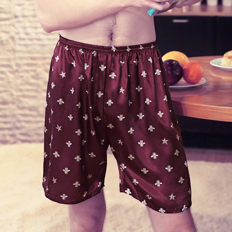 Мужские шорты, повседневная одежда для сна с принтом, мужские шорты, одежда для сна, шелковые боксеры, шорты, пижамы, домашняя одежда