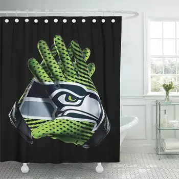 

Rugby Decor Waterproof Shower Curtain Curtains Set with Hooks Cool Seattle City Seahawks Football Team Sports Receiver Gloves 66