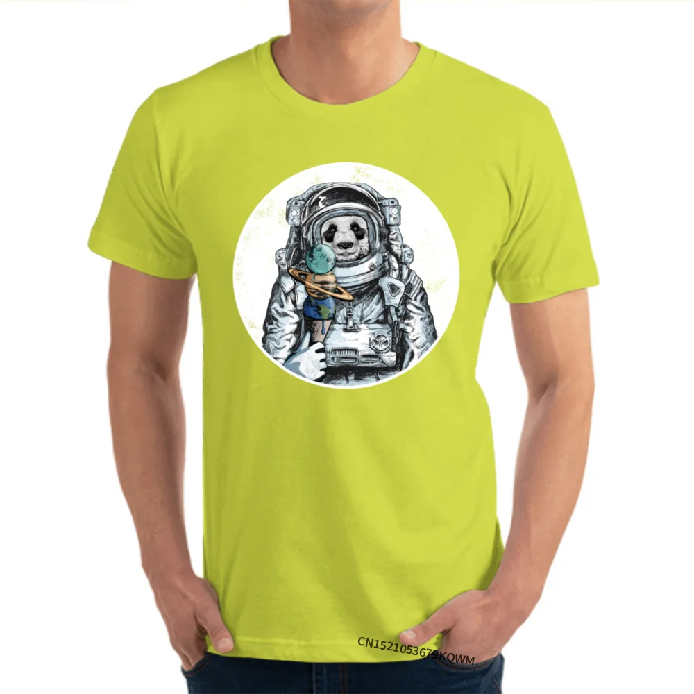 Cool 2018 Discount Short Sleeve Summer T-shirts 100% Cotton Round Collar Mens Tops T Shirt Casual Tops & Tees Summer Panda Bear Astronaut Outer Space Planet Ice Cr yellow