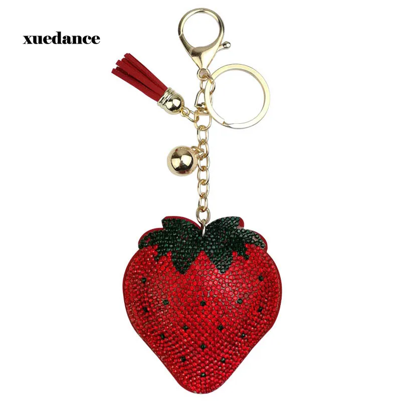 

New Creative Strawberry with Full Crystal Rhinestone Keychain Car Keyrings Women's Bags Decoration Accessories Pendant