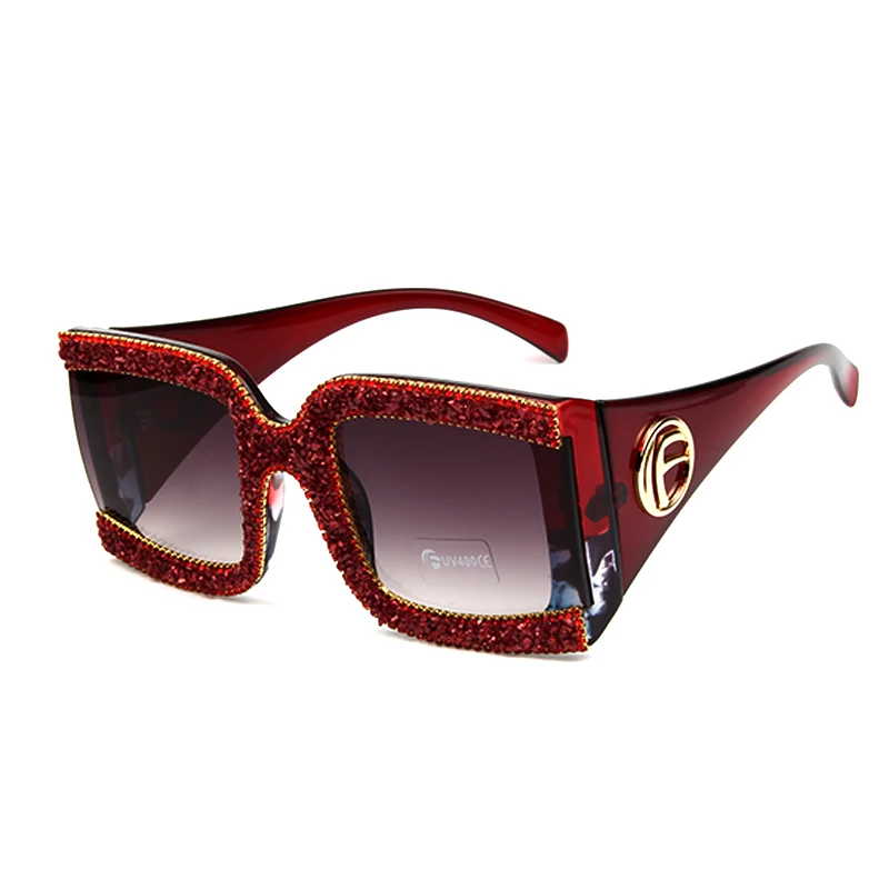 

High Quality 2019 Sunglasses Brand Women Square Sun Glasses Men Big Frame Gold Logo Diamond Luxury Sunglasses Female Uv400