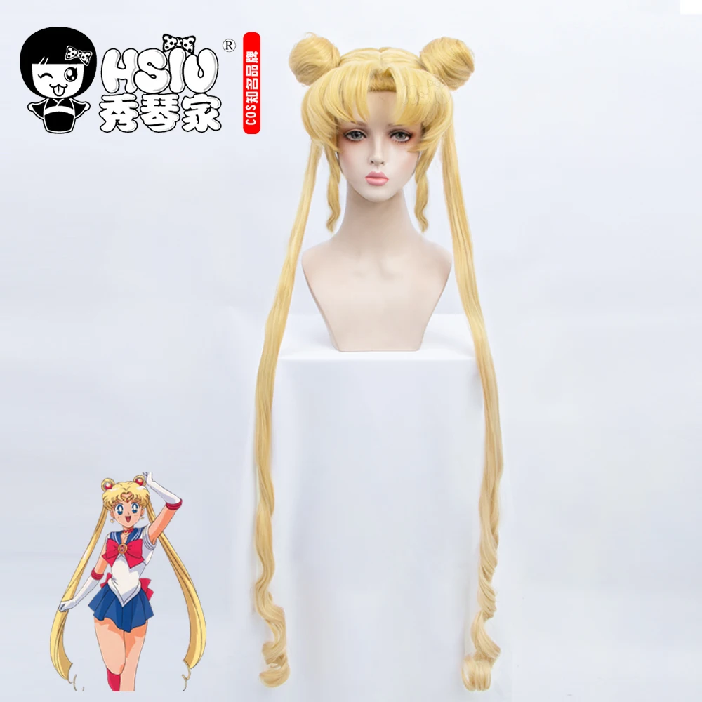 

HSIU Anime New Sailor Moon cosplay Tsukino Usagi cosplay wig Blonde Double Ponytail Long Curly Give away brand wig net