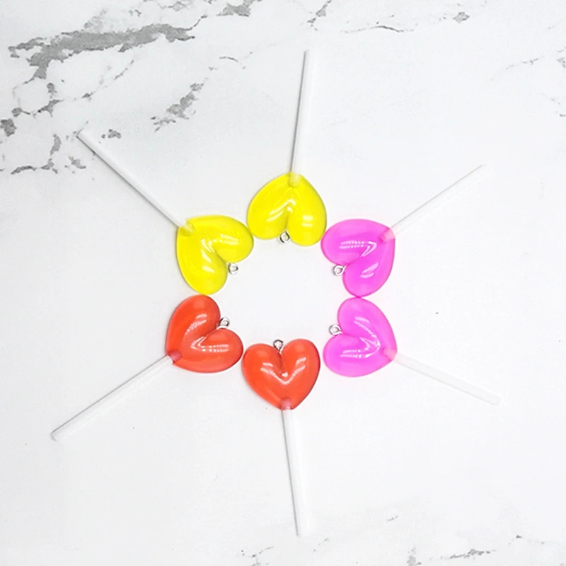 

6pcs /1 Pack Fashion Personality Simulation Love Heart Lollipop DIY Handmade Accessories Jewelry Color Any Combination Wholesale