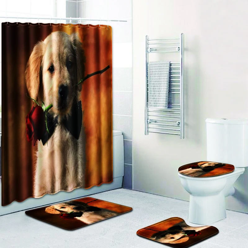 Bathroom Curtain 3pcs Bath Mat Set Non-slip Bathroom Shower Carpet Polyester Toilet Cover Seat Mat Absorbent Toilet Pedestal Rug