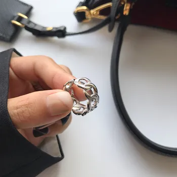 

Authentic S925 Sterling Silver FINE Jewelry open circle around Chain Band ring adjust TLJ1026