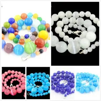 

FREE SHIP WEDDING BRIDE EFASHION JEWELRY GRADUATED CAT EYE ROUND BEADS CHOKERS NECKLACE 6-16MM 16"