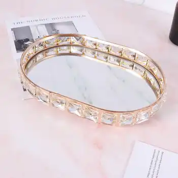 

European Gold Mirror Metal Serving Tray Perfume Cosmetics Jewelry Organizer Storage Trays Home Office Storage Holder Decorations