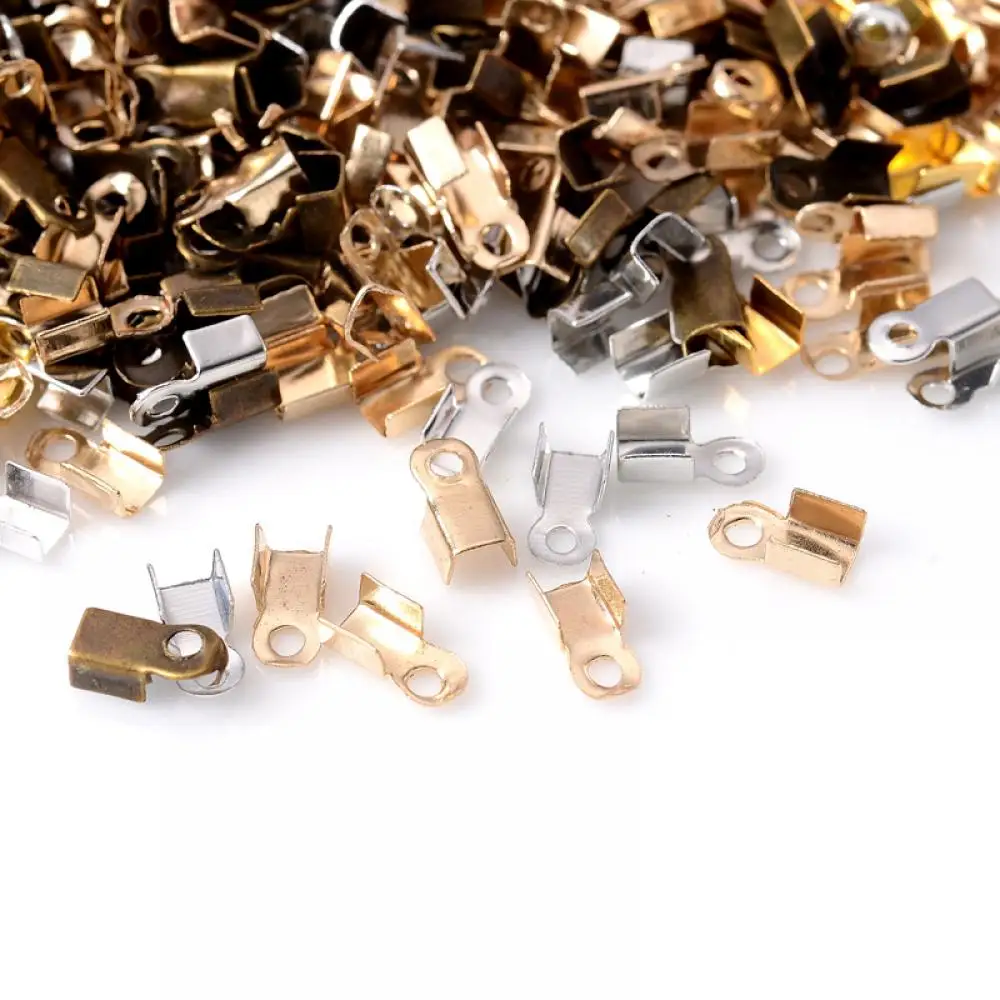 

500Pcs/Bag 3x6mm Tip Fold Crimp Bead Connectors Cove Clasps Cord End Caps String Ribbon Leather Clip For DIY Jewelry Making