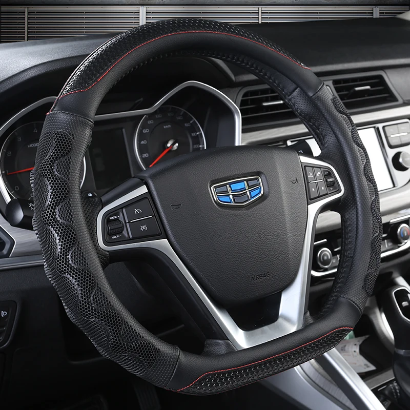 D Shape O Shape 38CM Steering Wheel Cover PU Leather for Geely Atlas Emgrand EC7 Coolray VW Golf 7 Hyundai Santa fe 2014-2020