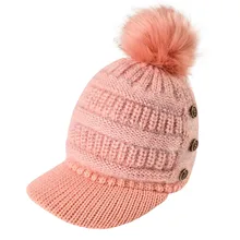 Гибкие Женские однотонные шапки с меховым помпоном, зимние уличные толстые трикотажный подогреватель, шапки из акрила, удобные женские шапки