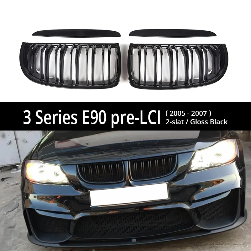 Передняя почечная решетка для bmw E90 E92 E93 pre-LCI& LCI 2005-2013 F30 F35 G20 F80 M3 Для 3 серии GT F34 2012+ ABS двойная планка решетка - Цвет: E90 2005-2007