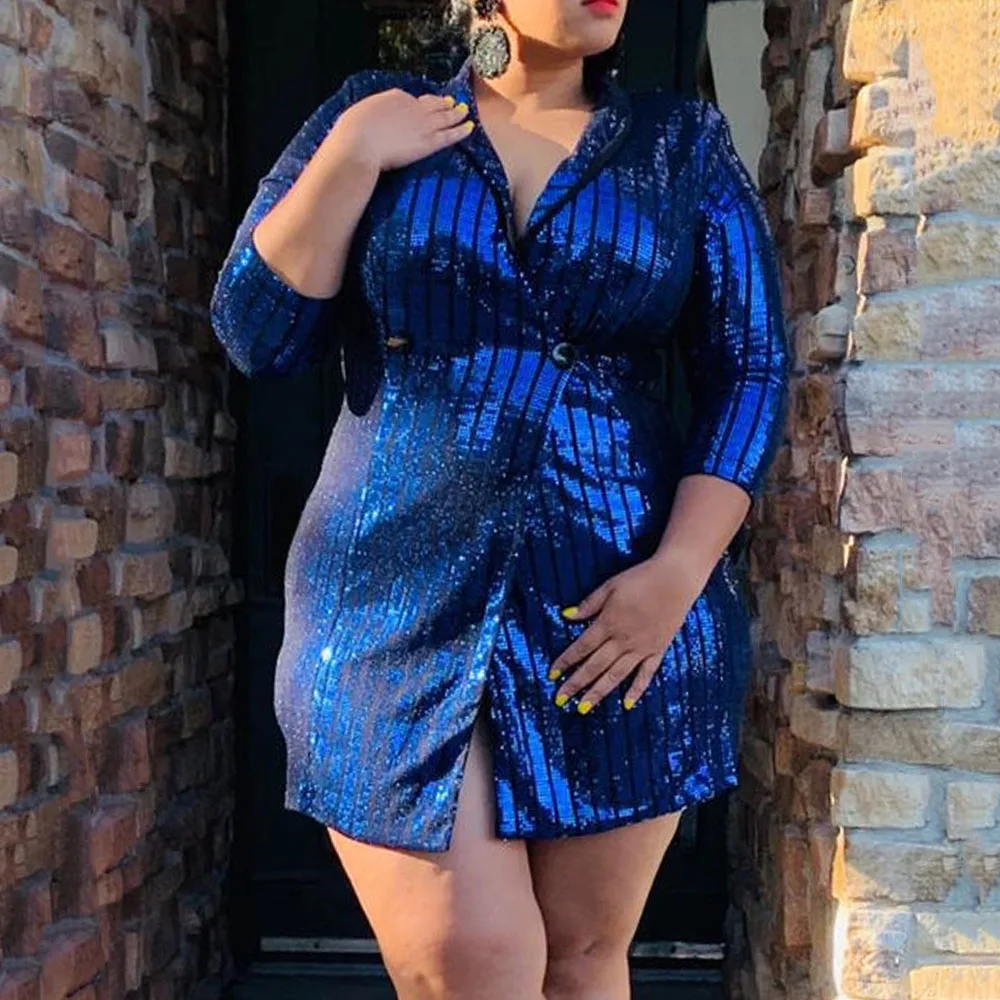 2019 осенние вечерние платья в синюю полоску с блестками для клуба женское