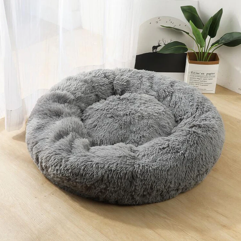 HIPET круглая кошка гнездо кровать собака питомник осень зима теплый глубокий спальный длинный плюш нескользящая подошва для маленькой большой собаки коврик для сна