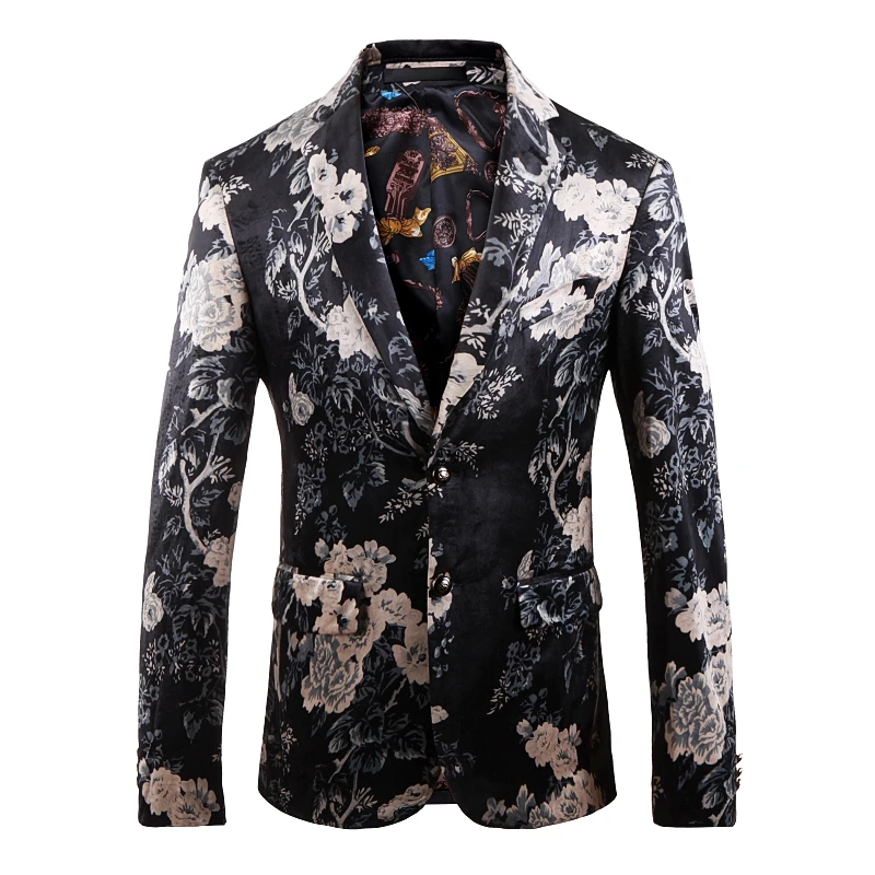 Floral Printing Blazer Fashion Male Slim Fit Jacket British Style Elegent Casual Coat Wedding Dress Business | Мужская одежда