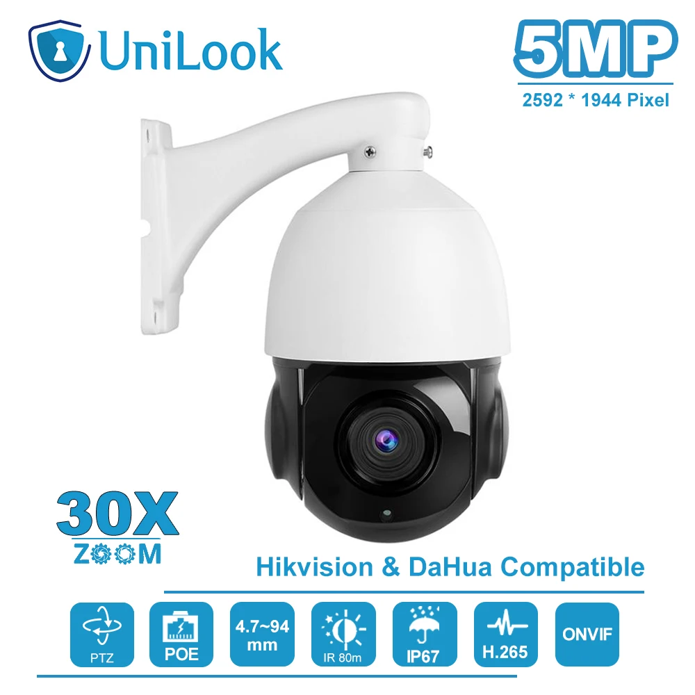  UniLook PTZ Camera 5MP 30X Zoom Outdoor Security CCTV Camera IR Distance Up to 50m P2P Support Moti