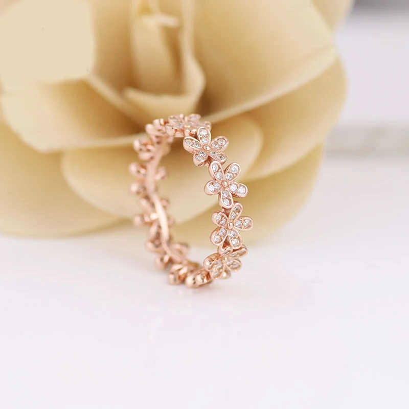 Free-shipping-Authentic-925-Sterling-Silver-Daisy-Rose-Flower-Rings-CZ-Crystal-European-Original-Ring-For