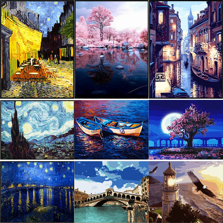 

AMTMBS City Night Landscape Diy Painting By Numbers Canvas Paint Wedding Decoration Art Picture Gift Fashion Home Decor